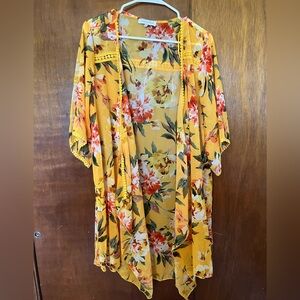 Yellow floral print kimono